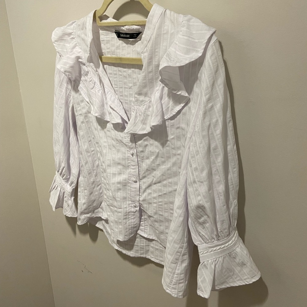 Zara Ruffled Button Down Blouse - image 6